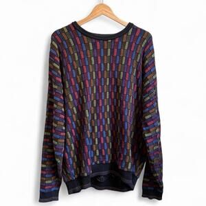 Vintage 90s Toscani Retro 3D Knit Coloful Grandpa Mens XL Sweater